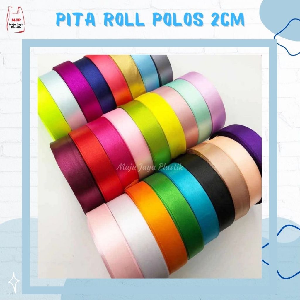 

Pita satin 2 cm 2.5 cm per roll 20 meter pita kado 2cm 3/4 inch pita kertas jepang plastik polos