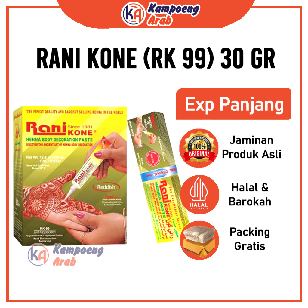 Heena/Henna Kutek Kuku RK99 30GR (Merah) Rani Kone RK Aneka Warna India Herbal Multifungsi Aman Dipa