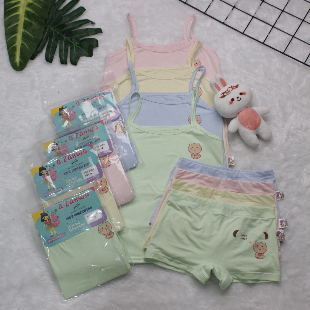 Pakaian dalam tanktop spandex anak perempuan bear A zahwa ST 008 - kids underwear - kaos singlet ST 008 (1set)