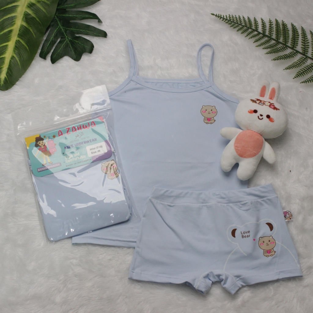 Pakaian dalam tanktop spandex anak perempuan bear A zahwa ST 008 - kids underwear - kaos singlet ST 008 (1set)