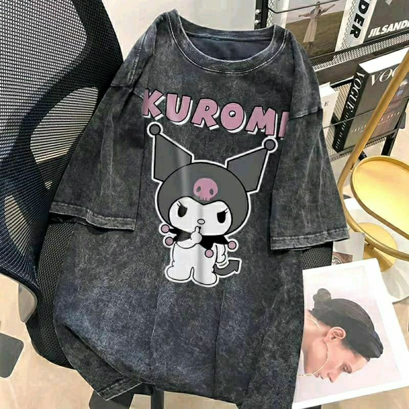 Kuromi T-shirt Kaos Wash Black Oversize Unisex