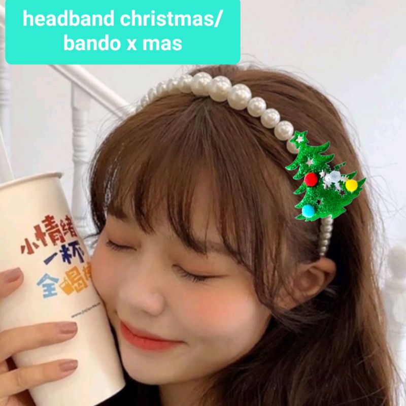 bando mutiara cewek/bando mutiara christmas/bando x mas/bando 3D/bando cewek mutiara/bando anak muti