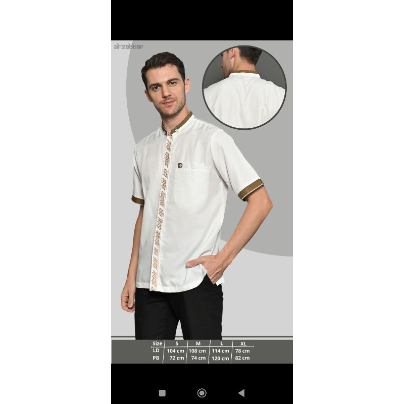baju koko/baju muslim/kemeja koko premium putih motif bahan semi sutra halus bagus murah