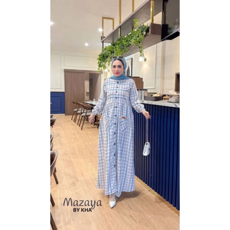 Mazaya Dress Motif Kotak By Kha Bahan Oxpord