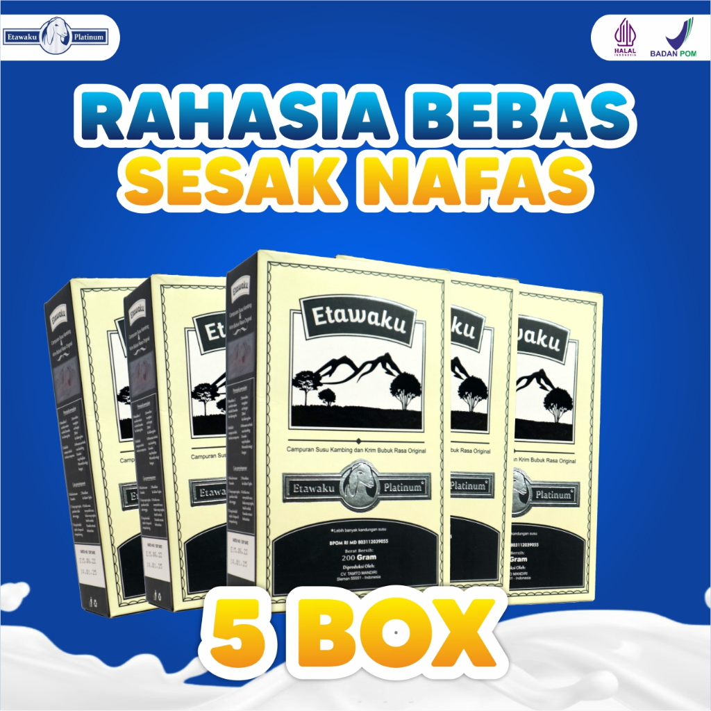 

ETAWAKU PLATINUM 5 BOX ORIGINAL Redakan Sesak Nafas Susu Kambing Etawa Untuk Paru Paru Batuk Tulang