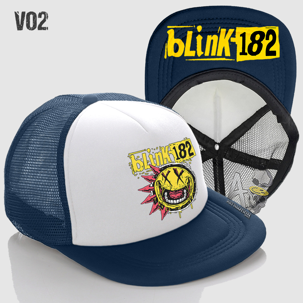 Blink 182 Crew Emblems | Topi Snapback Trucker Topi Jaring | Topi Band Blink 182 Logo Terbaru