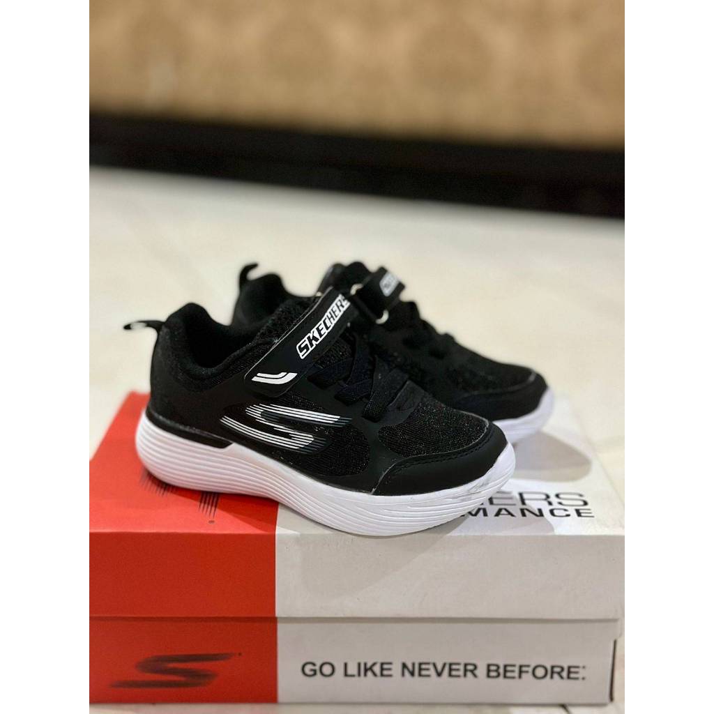SEPATU ANAK SEKOLAH SKECHERS ANAK HITAM PUTIH TALI PEREKAT ANAK LAKI-LAKI PEREMPUAN