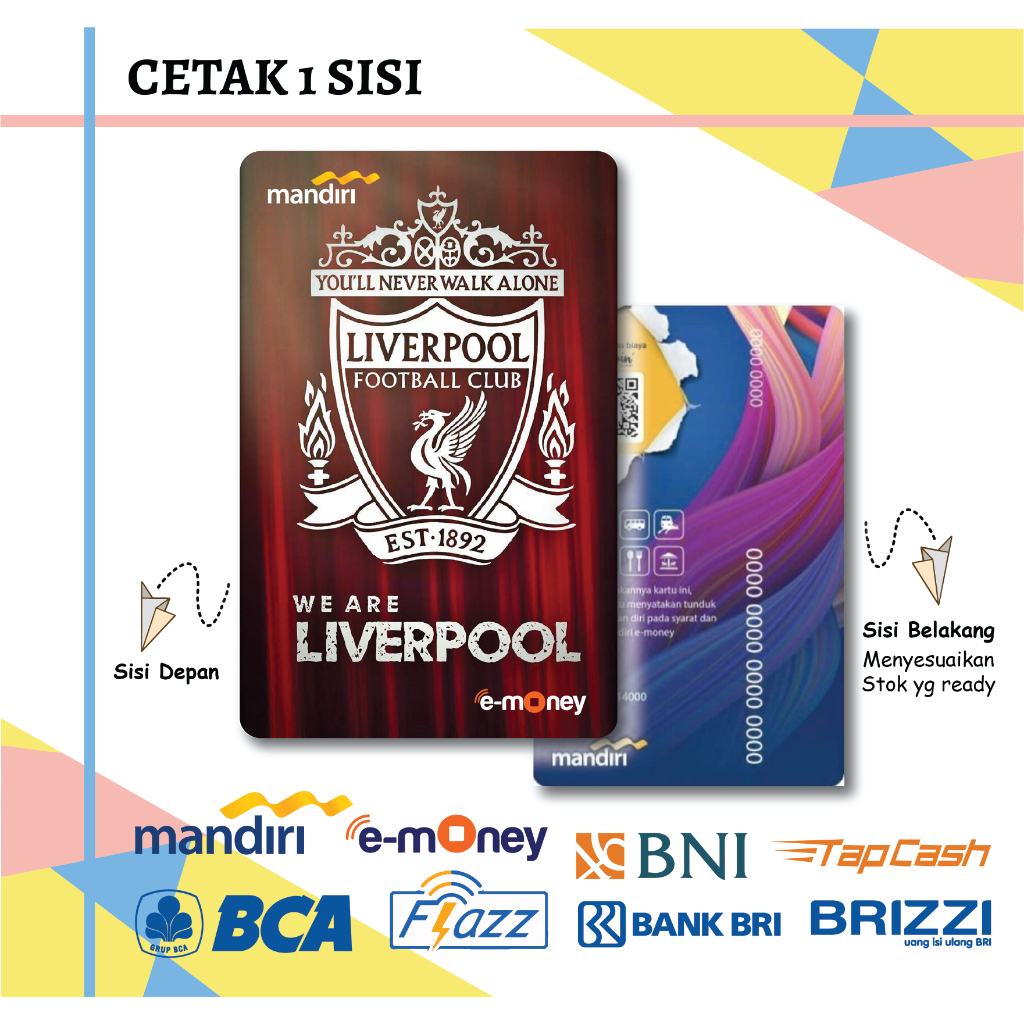 KARTU E MONEY ETOLL KLUB BOLA LIVERPOOL MODEL KAYU MANDIRI FLAZZ BCA BNI TAPCASH BRIZZI BRI - 1 SISI