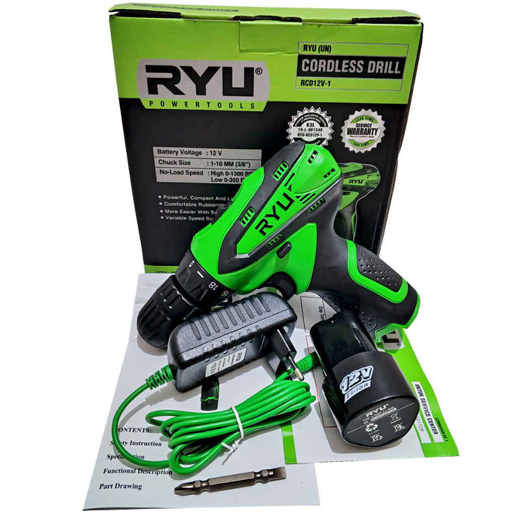 RYU RCD 12V-1 12V Cordless Drill Set Mesin Bor Tangan Tanpa Kabel