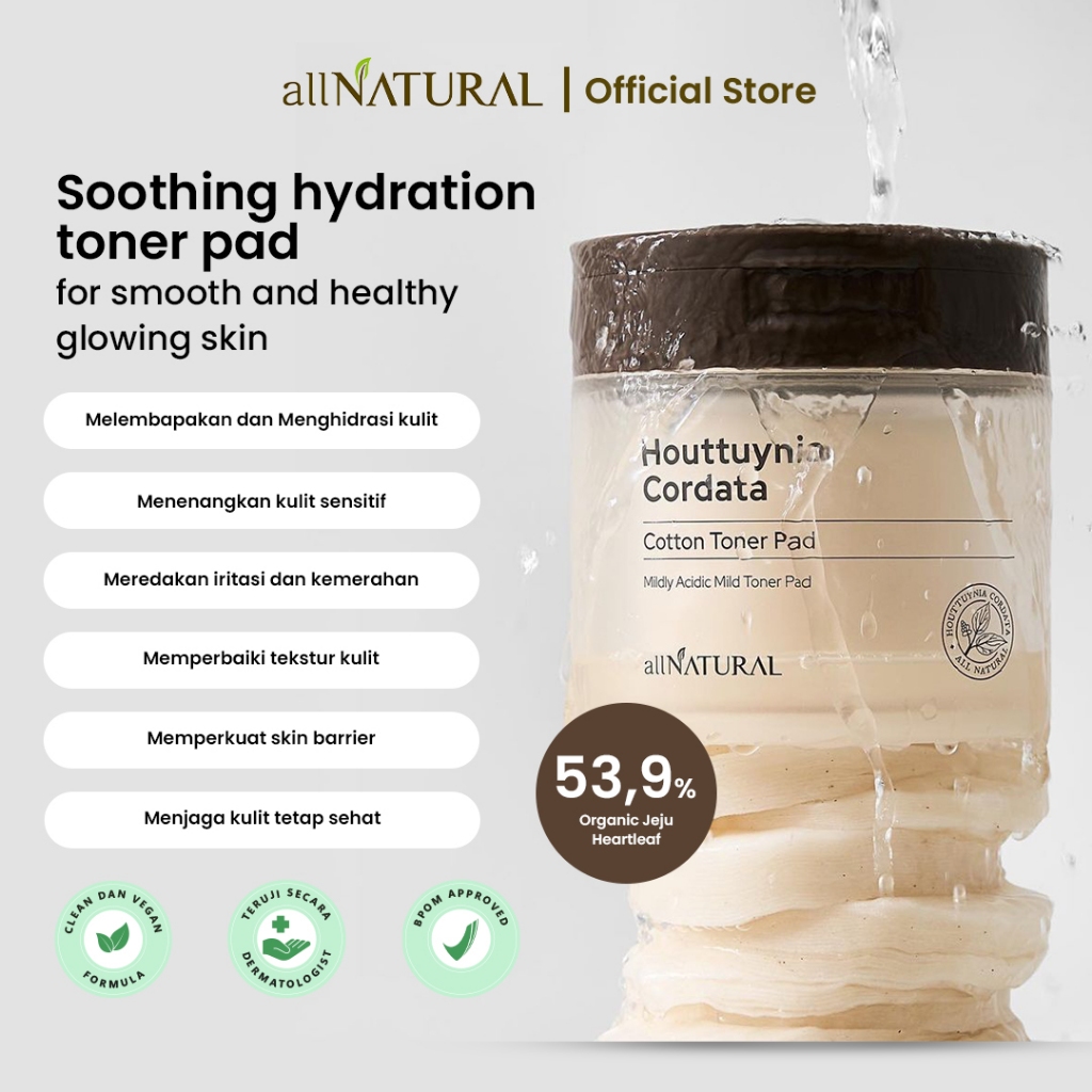 ALL NATURAL Houttuynia Cordata Cotton Toner Pad (Heartleaf) - Toner Pad Pelembab Dari Korea