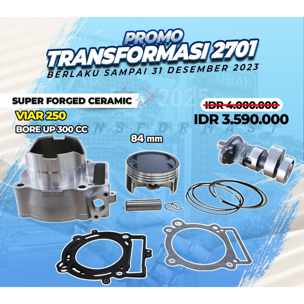 PAKET BLOK PISTON VIAR 250 BORE UP 300 CC PISTON 84 MM