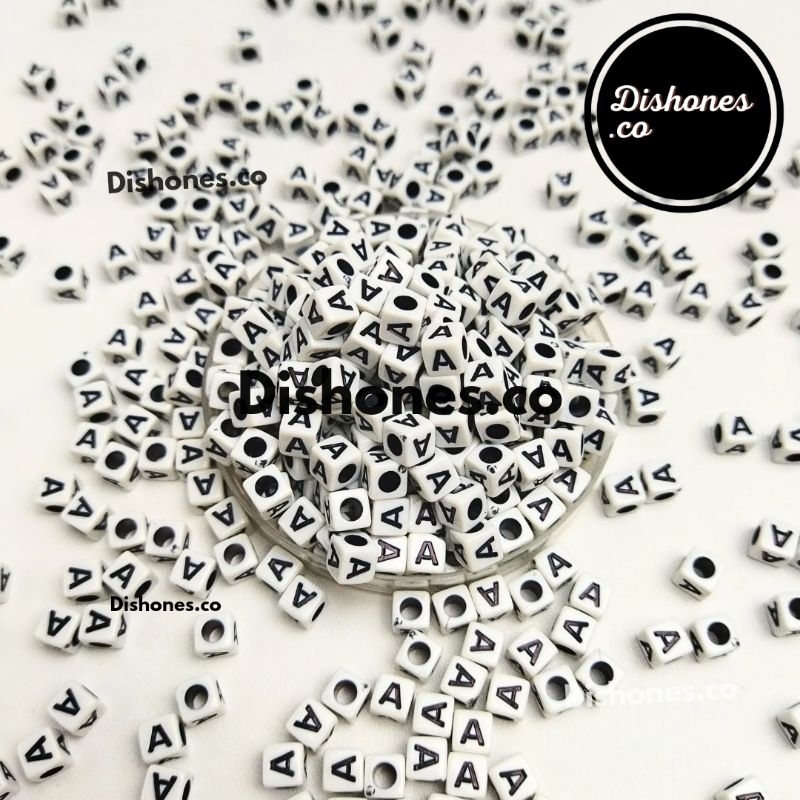 (100 PCS) Manik Kotak 6*6 Huruf A A A Putih / Manik Mote Huruf A Putih