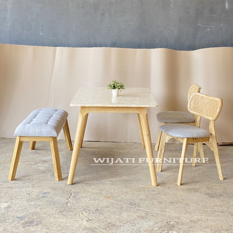 Meja Makan Marmer Asli Rangka Kayu Jati Meja Makan Minimalis Kursi Jati Rotan