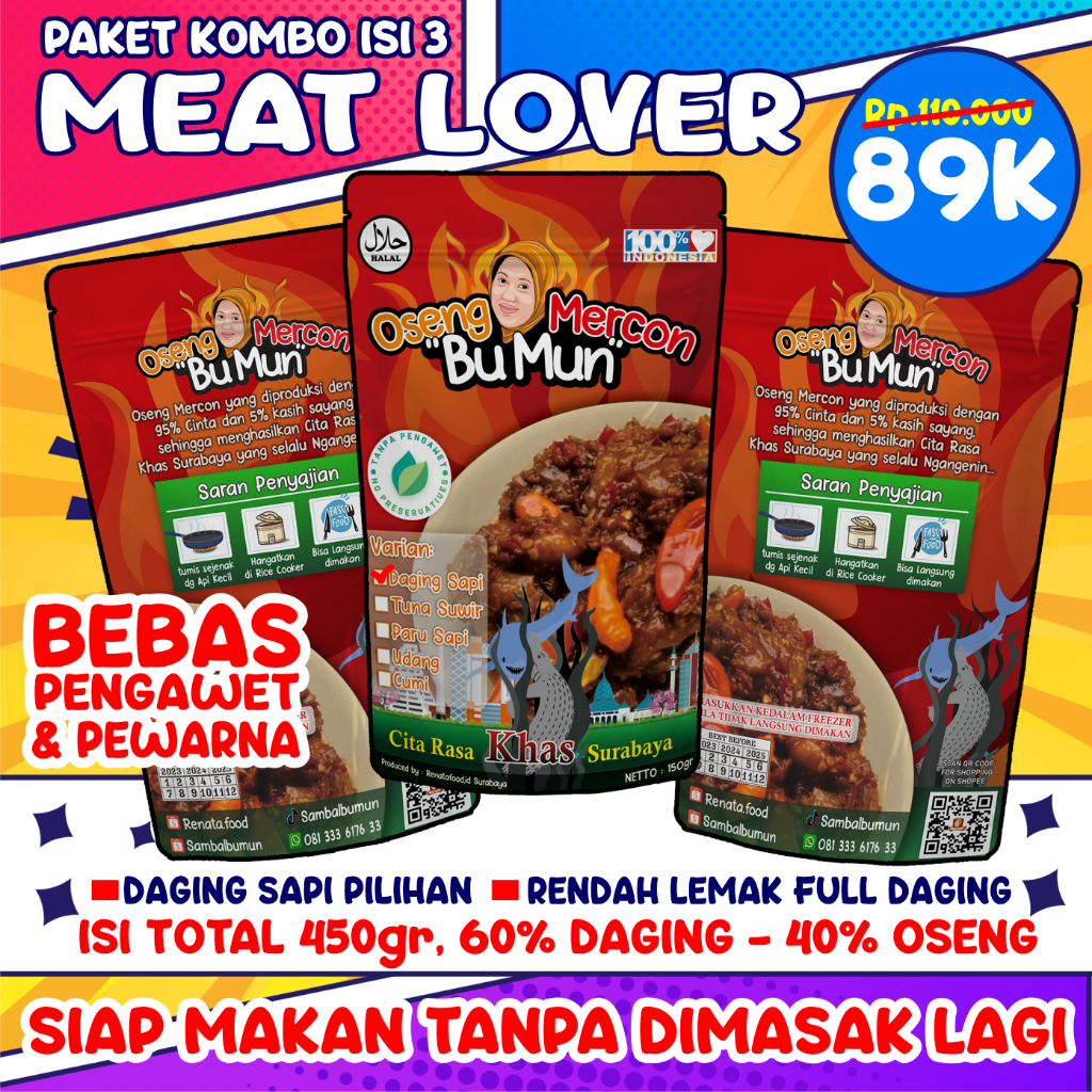 

PAKET MEATLOVER/OSENG MERCON BU MUN DAGING 150GR ISI 3