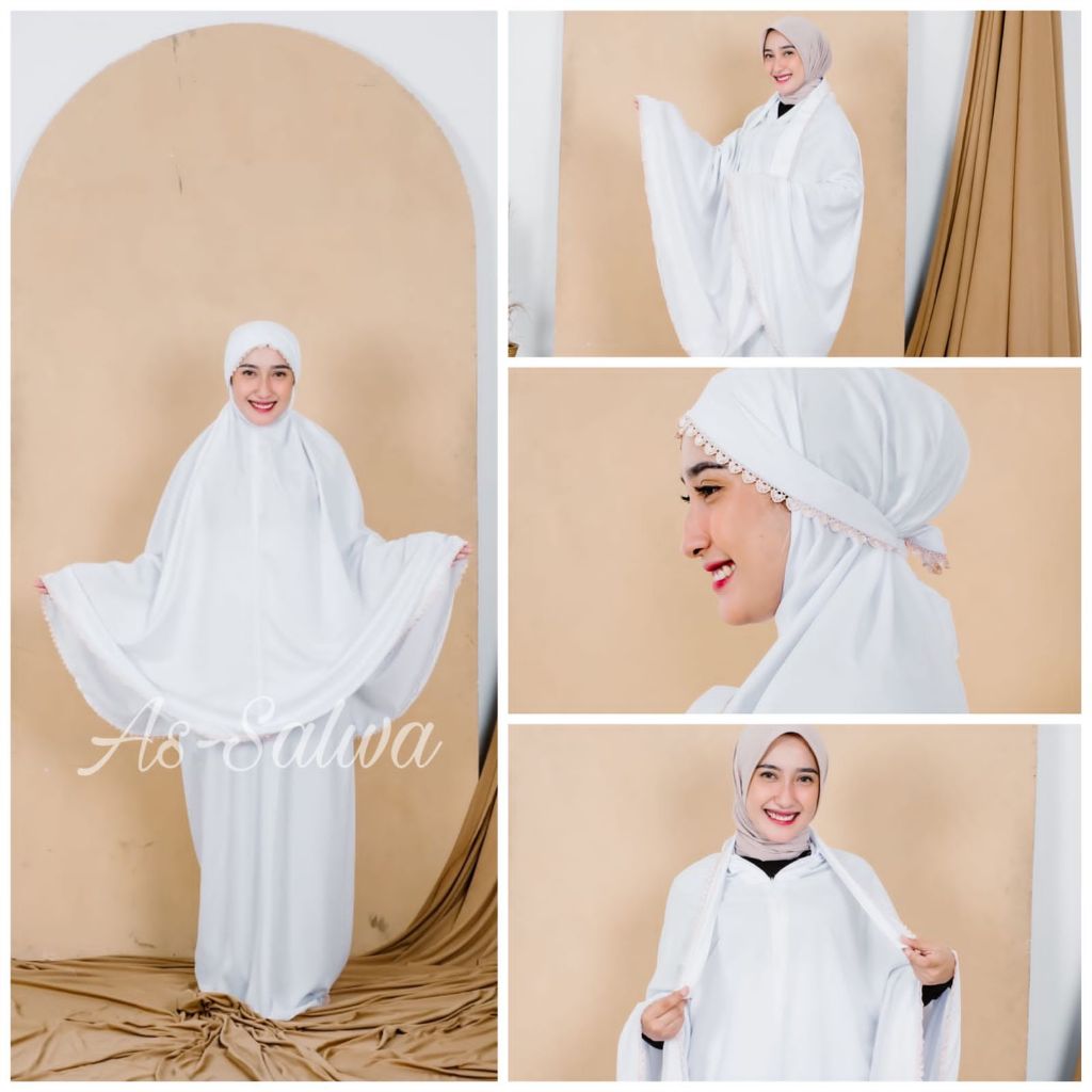 MUKENA AQILA PUTIH ASSALWA/MUKENA PREMIUM/MUKENA LEBARAN /MUKENA TRAVELING PUTIH/MUKENA PUTIH