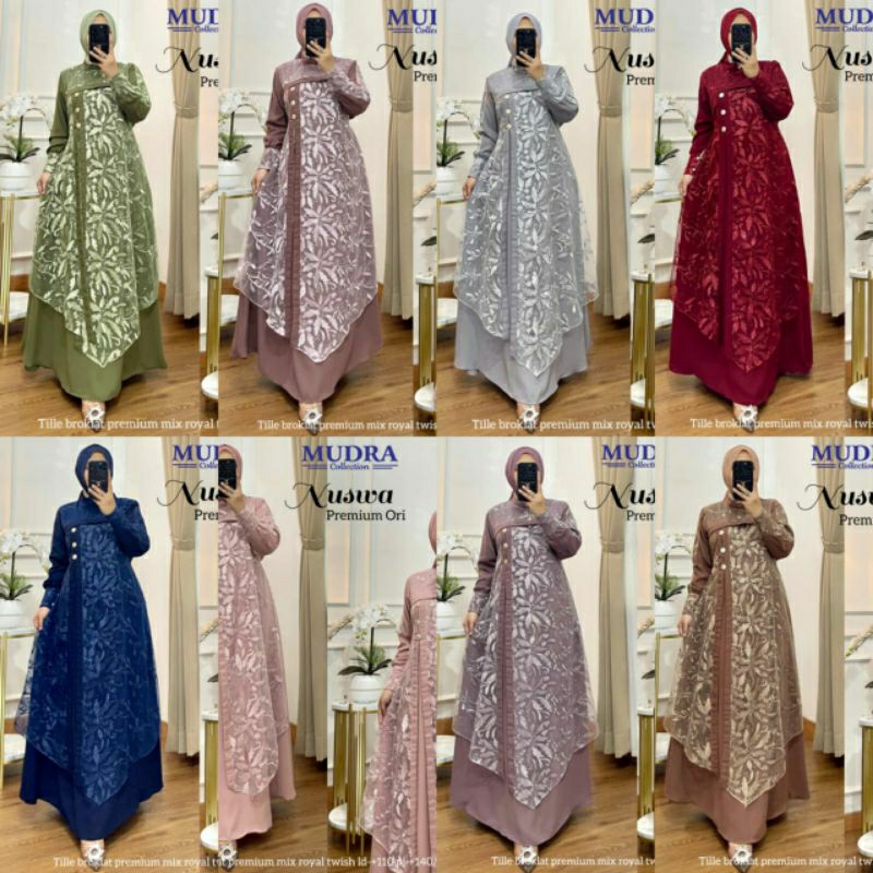 NUSWA DRESS ORIGINAL MUDRA HIJAB // BAJU PESTA WANITA GAMIS DRESS TILE BRUKLAT TERBARU