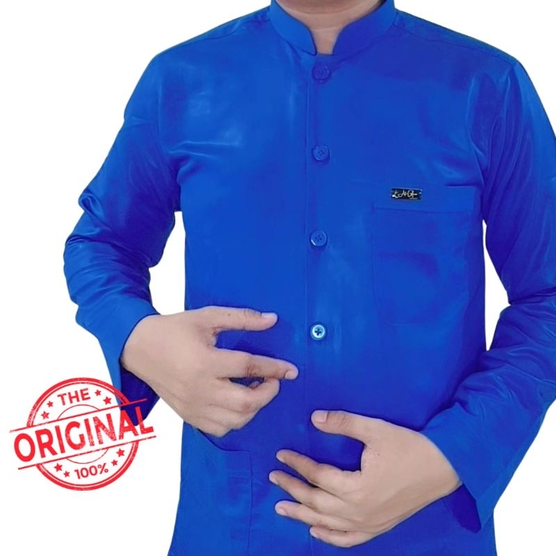 Baju koko Original Saudi Polyester Premium lengan panjang Haibah Biru / Benhur / Biru Tua polos / Ba