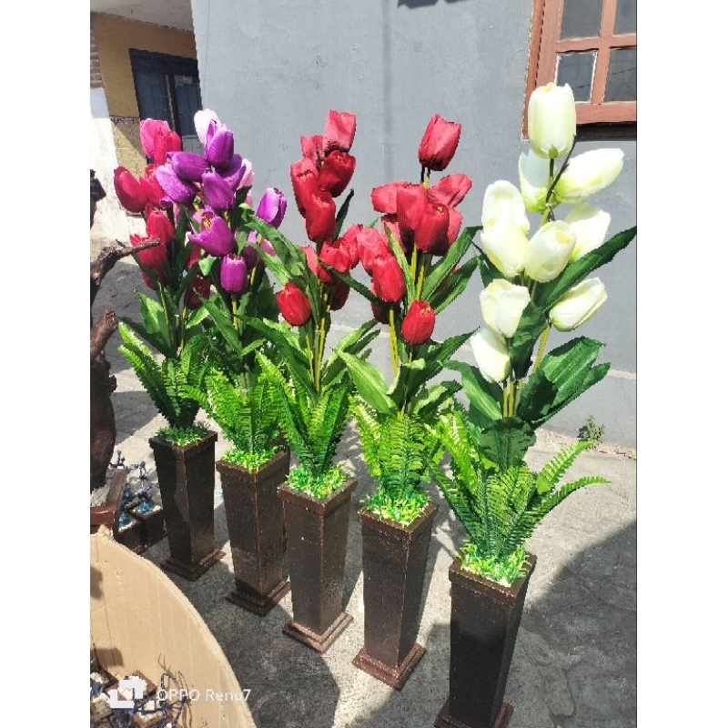 TANAMAN PAJANGAN DEKORASI ARTIFICIAL TULIP JUMBO ISI 12KUNTUM // BUNGA HIAS TULIP RUANGAN // BUNGA H