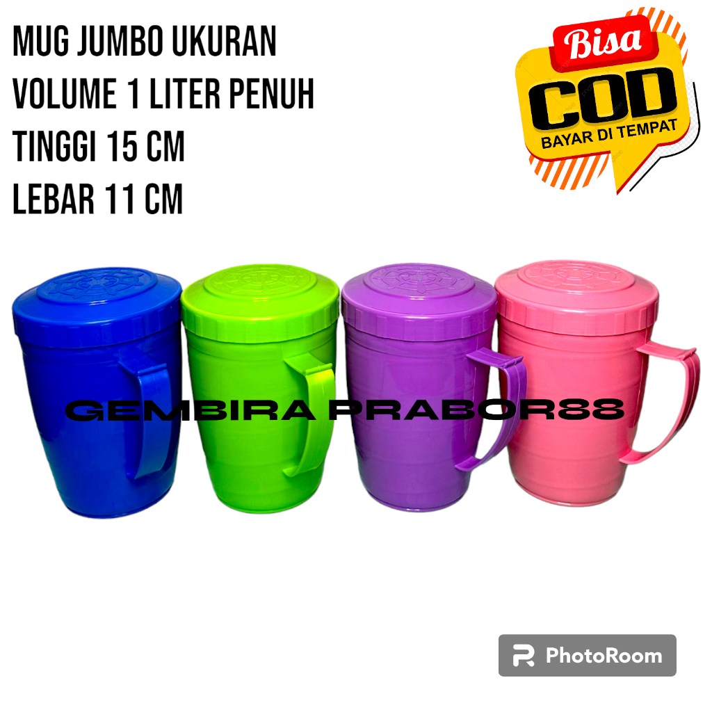 COD GELAS MUG TUTUP JUMBO UKURAN 1000ML PLASTIK