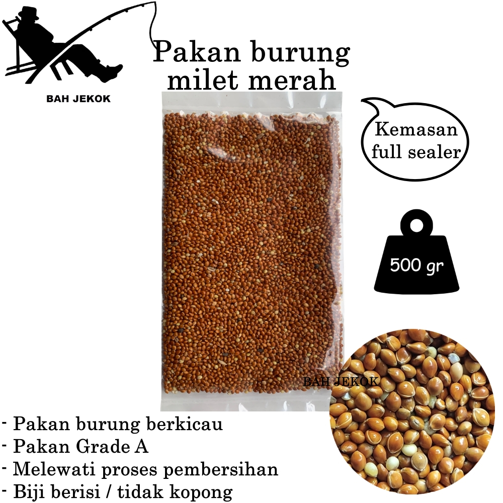 Milet merah untuk pakan burung Lovebird Parkit Kenari Perkutut Finch dll (500gr).