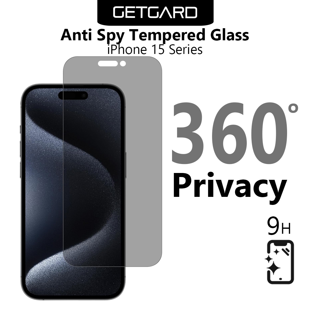 Tempered Glass Anti Spy iPhone 15 Pro Max Plus Getgard 360 Privacy Screen Protector