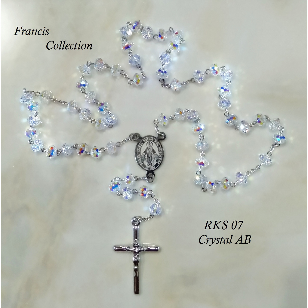 Francis Collection. RKS 10. Kalung Rosario Swarovski model Donat 8mm. Warna Crystal AB / Putih berki