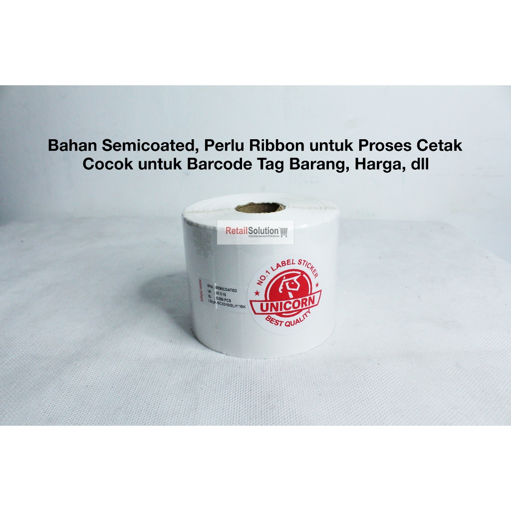 

HJK Unicorn Label Barcode Semicoat 33x15 mm / 33 x 15 mm / 33x15mm 2 LINE isi 5000 pcs Sticker