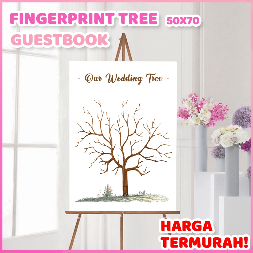 Kanvas Wedding Tree Fingerprint Guest Book 50x70 cm Canvas Lukisan Pohon Sidik Jari Finger Print Buk