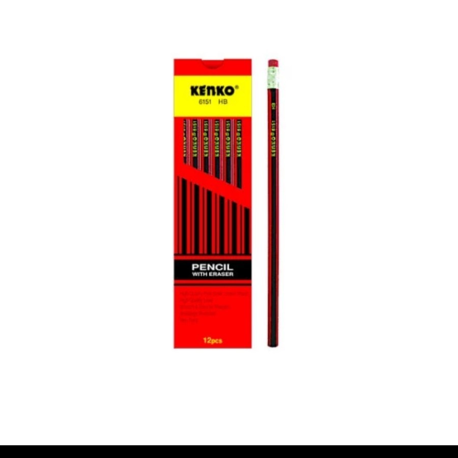

Pensil Kenko HB isi 12 pcs Pencil Kayu 6151 Merah Hitam Pakai Penghapus