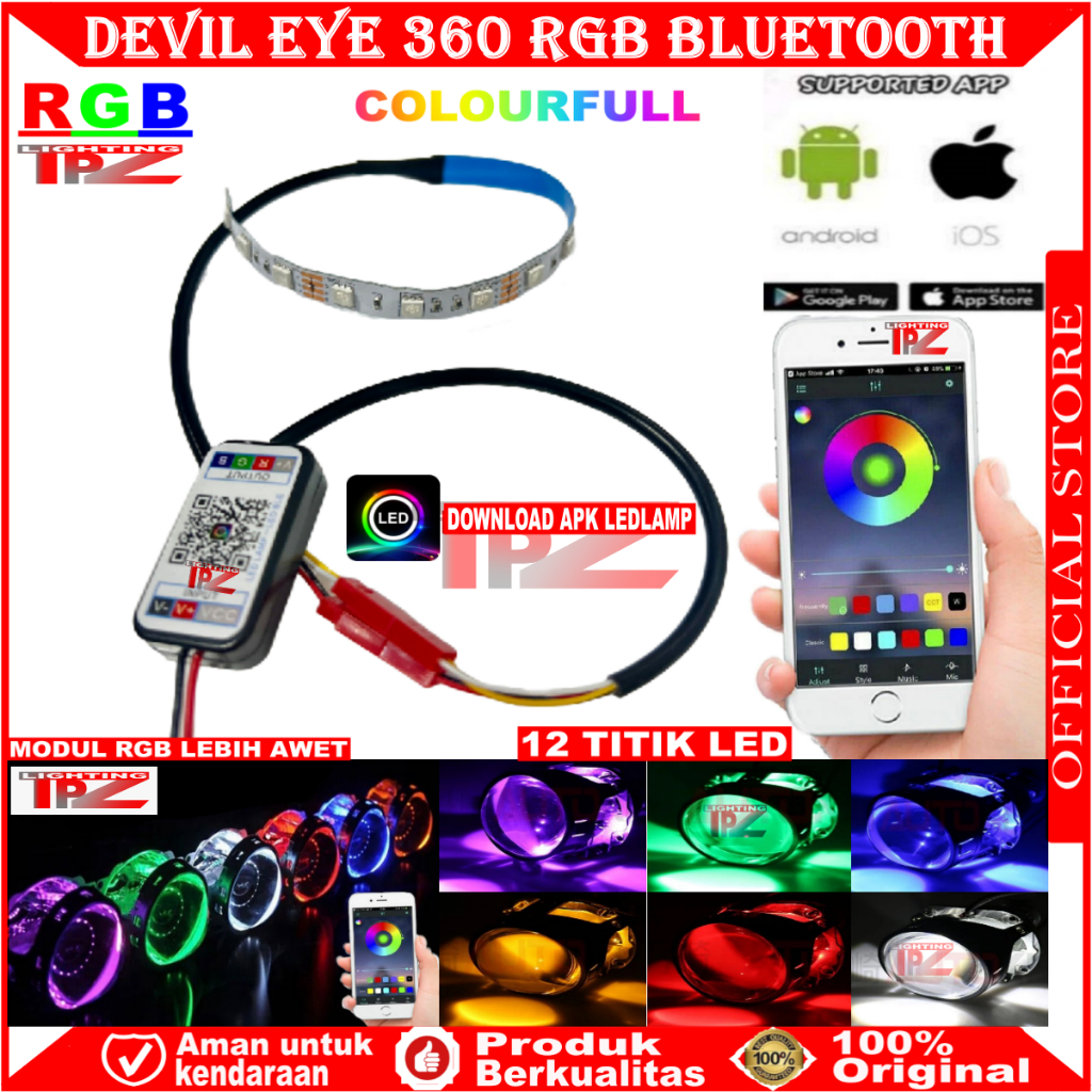 DEVIL RGB 12 LED BLUETOOTH CONTROLLER PREMIUM LAMPU DEVIL 360 RGB BLUETOOTH MODUL CONTROLLER APPS BL