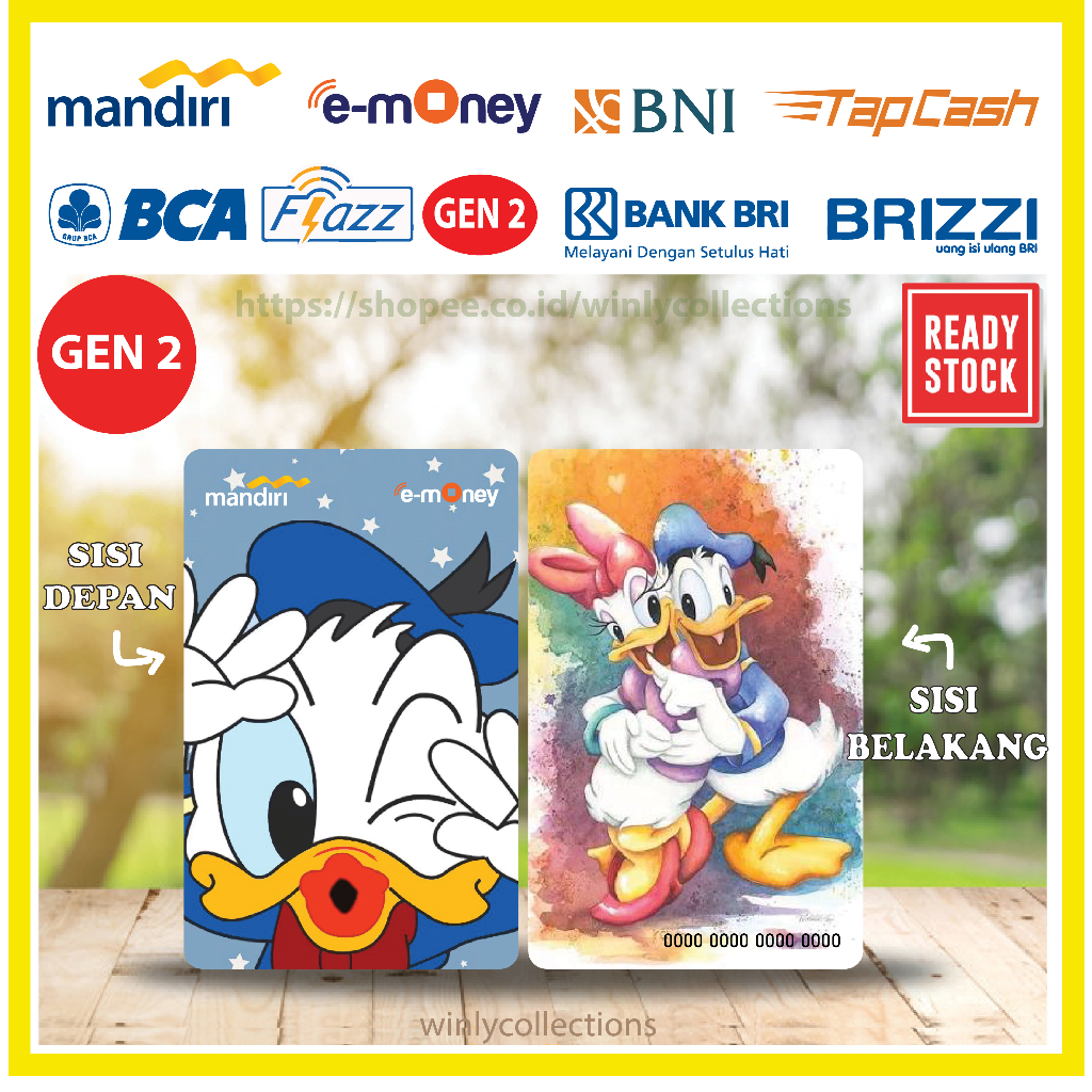 KARTU EMONEY ETOLL ANIME DONAL BEBEK DONALD DUCK MANDIRI FLAZZ BCA BNI TAPCASH BRIZZI BRI - 2 SISI