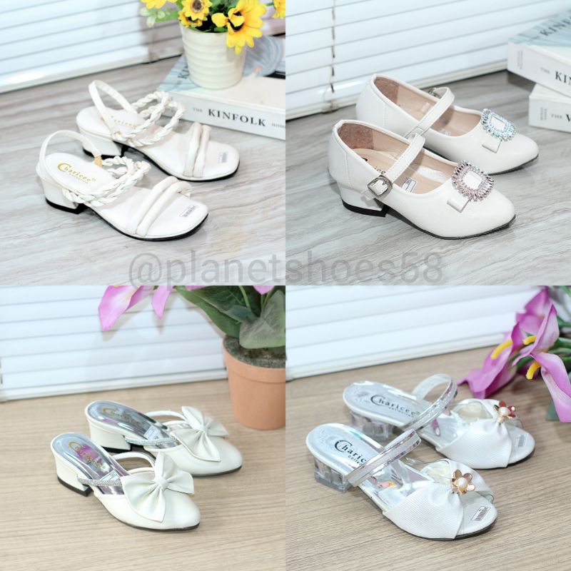 PLANET - PT03 [WHITE COLLECTION] Sandal selop anak perempuan terbaru hak tahu hak kaca 3 cm