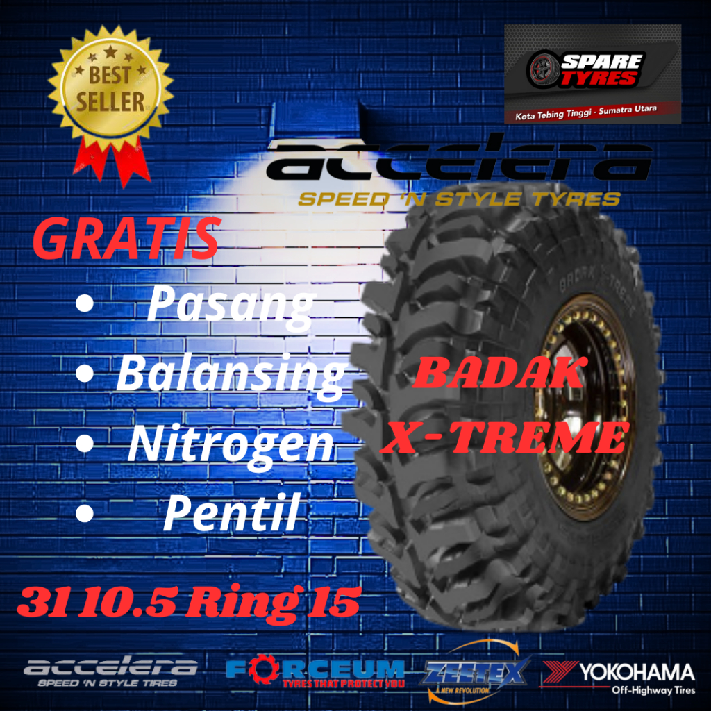 Ban Mobil Badak X-treme Ring 15 Ukuran 31 10,5 R15 Merek Accelera Badak X-treme