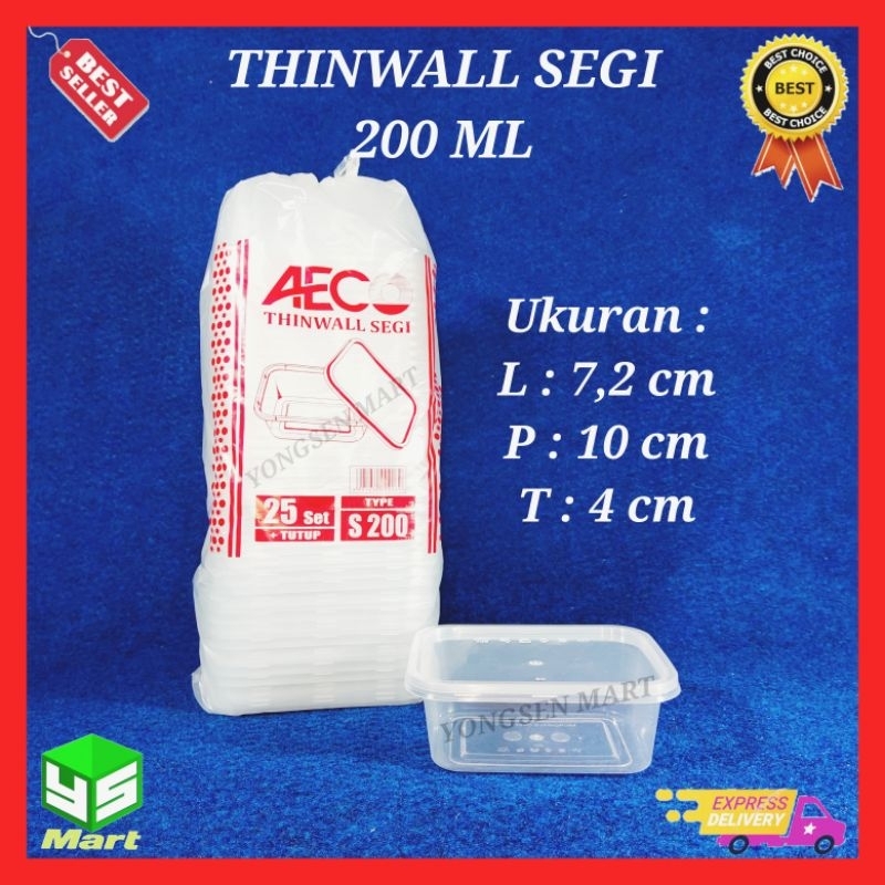Thinwall Aeco persegi panjang 200 ml kotak plastik tempat makanan microwave