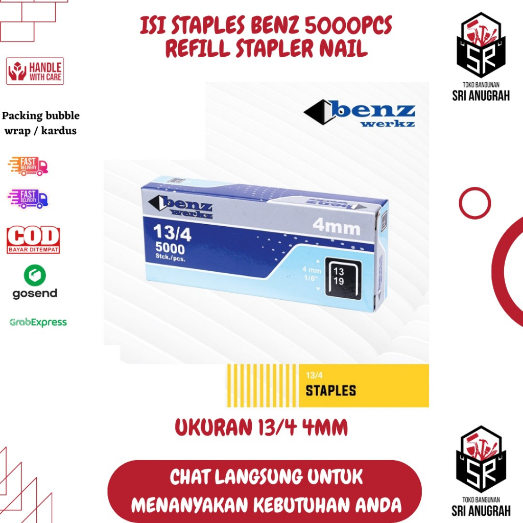 

BENZ isi Staples Jok Tangan Manual Refill Gun Tacker 13/4 4MM