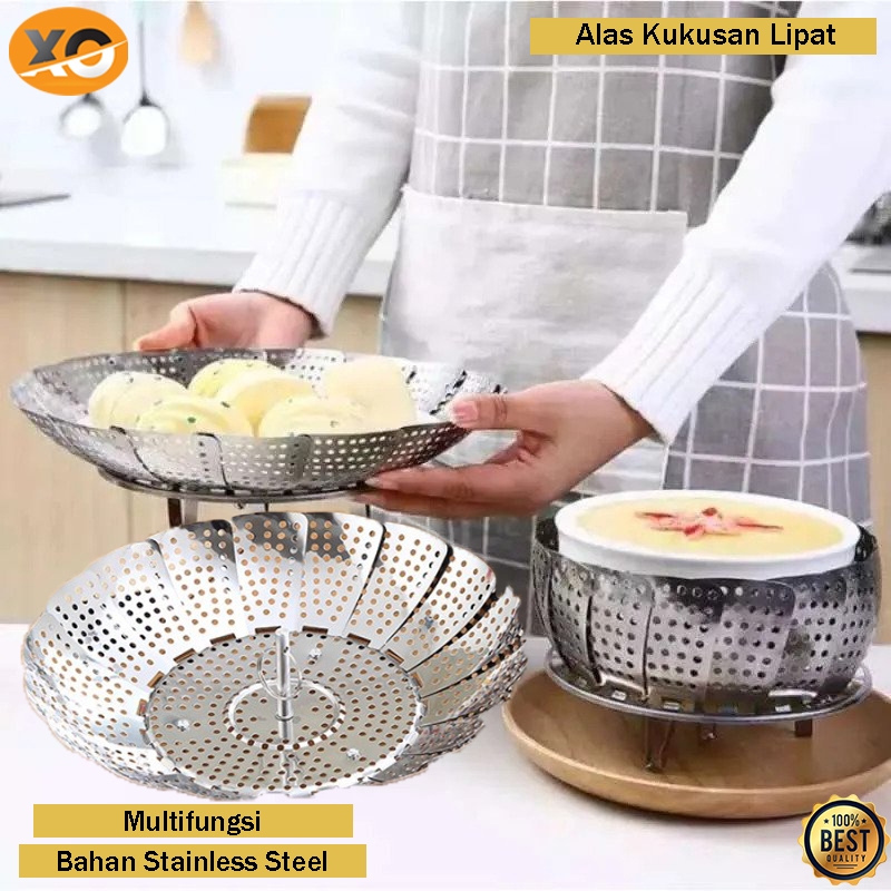 Alas Wadah Kukus Steamer Lipat Tatakan Kukusan Flexible Stainless Steel Multifungsi