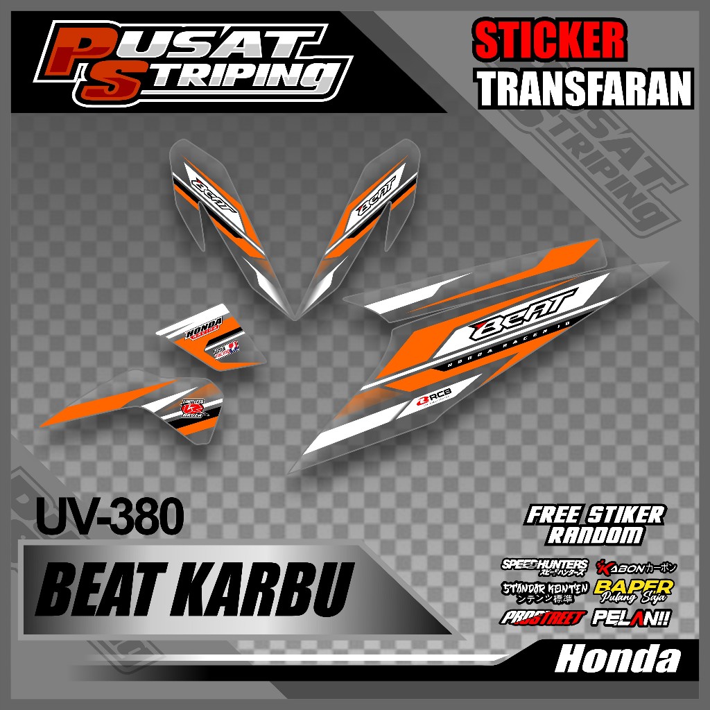 Striping Transparan Beat Karbu 2008-2012 - Stiker Variasi HONDA Beat Karbu Desain Racing Sudah Dicut