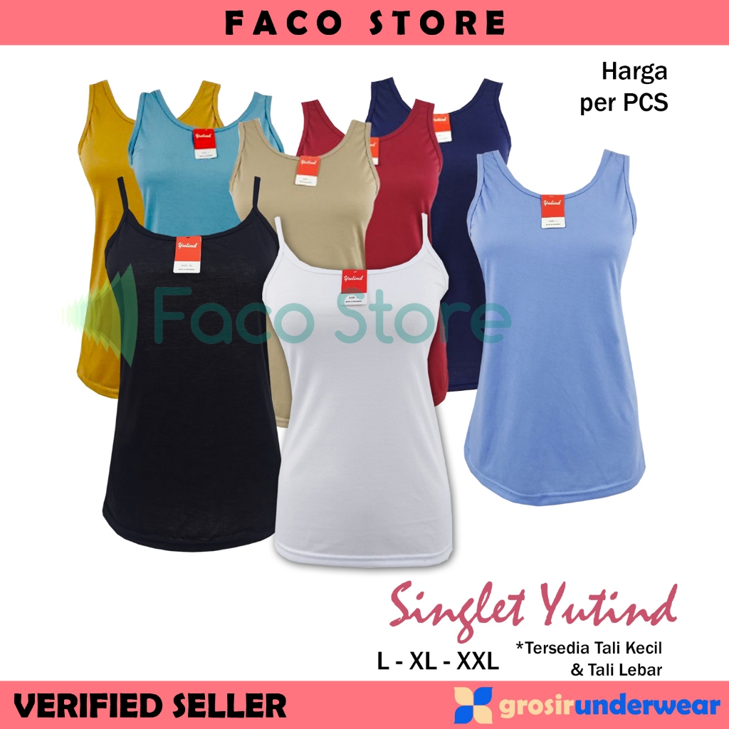 [1/3 PCS] Singlet Yutind Tali Kecil / Tali LEBAR - Warna Hitam Putih Colorful Mix Kaos Dalam Wanita 