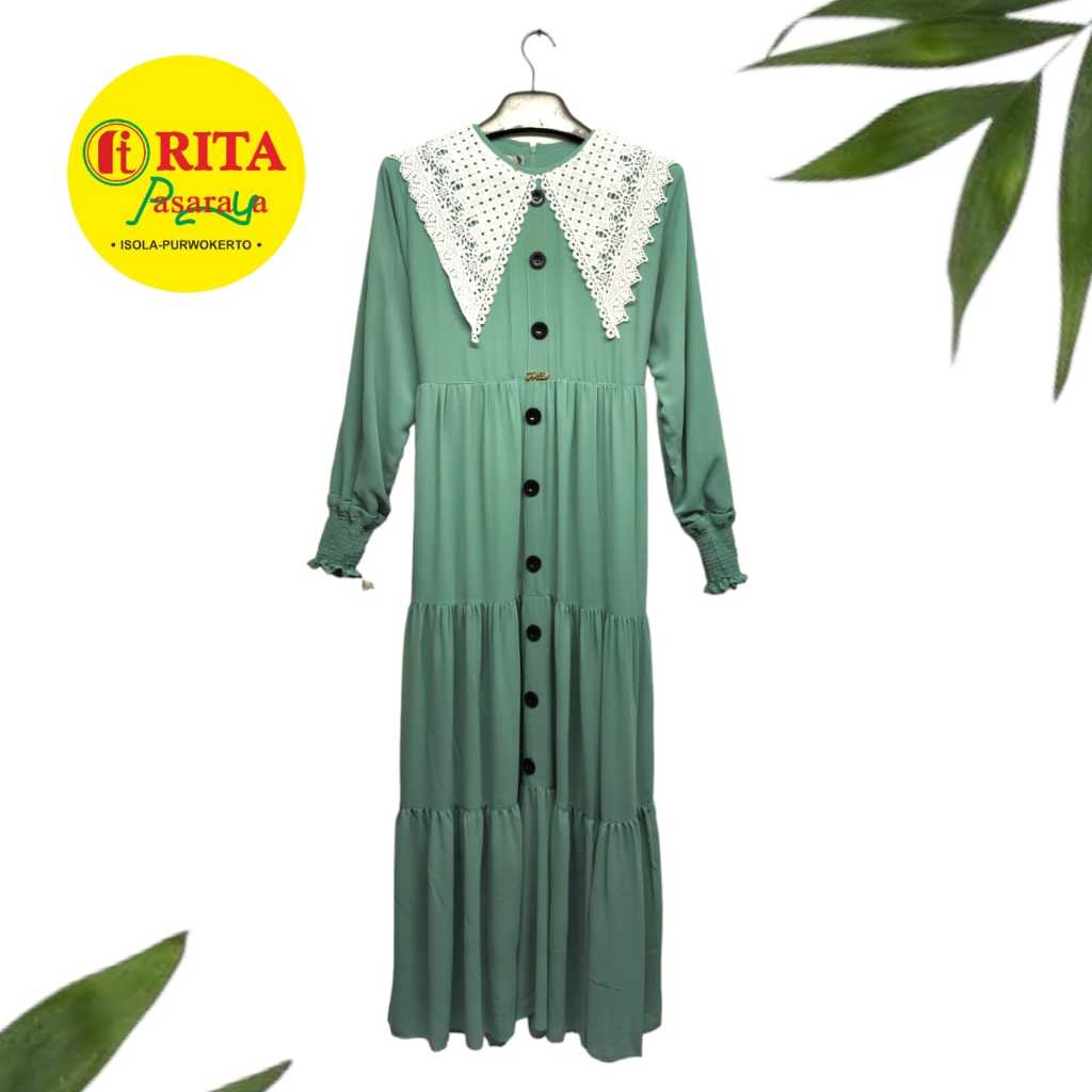 Frila Gamis Wanita Kerah Renda