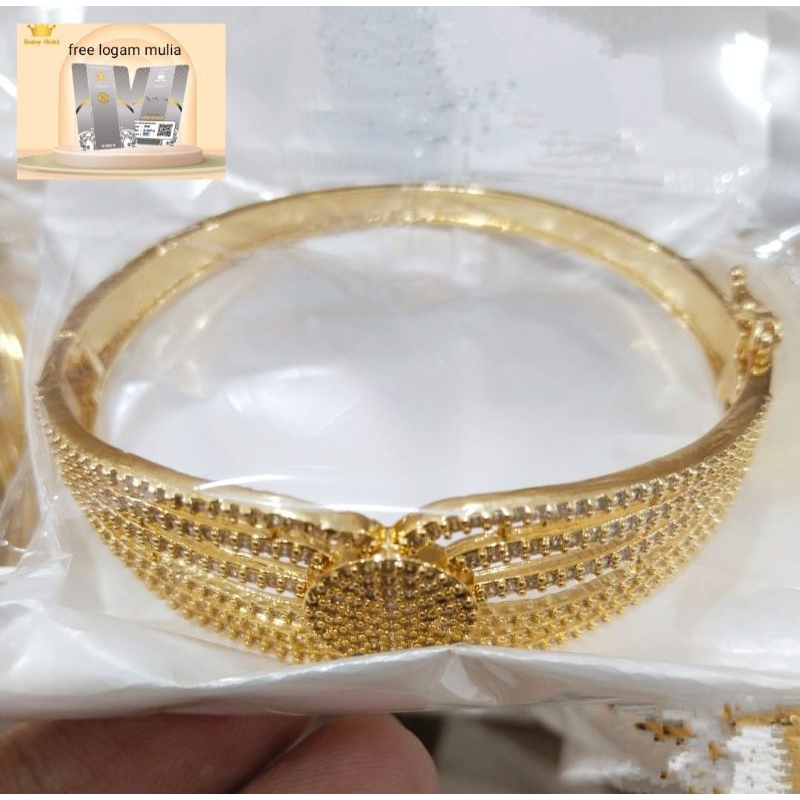 Gelang permata titanium dubai viral wanita anti karat anti luntur lapis emas 24k perhiasan elegan