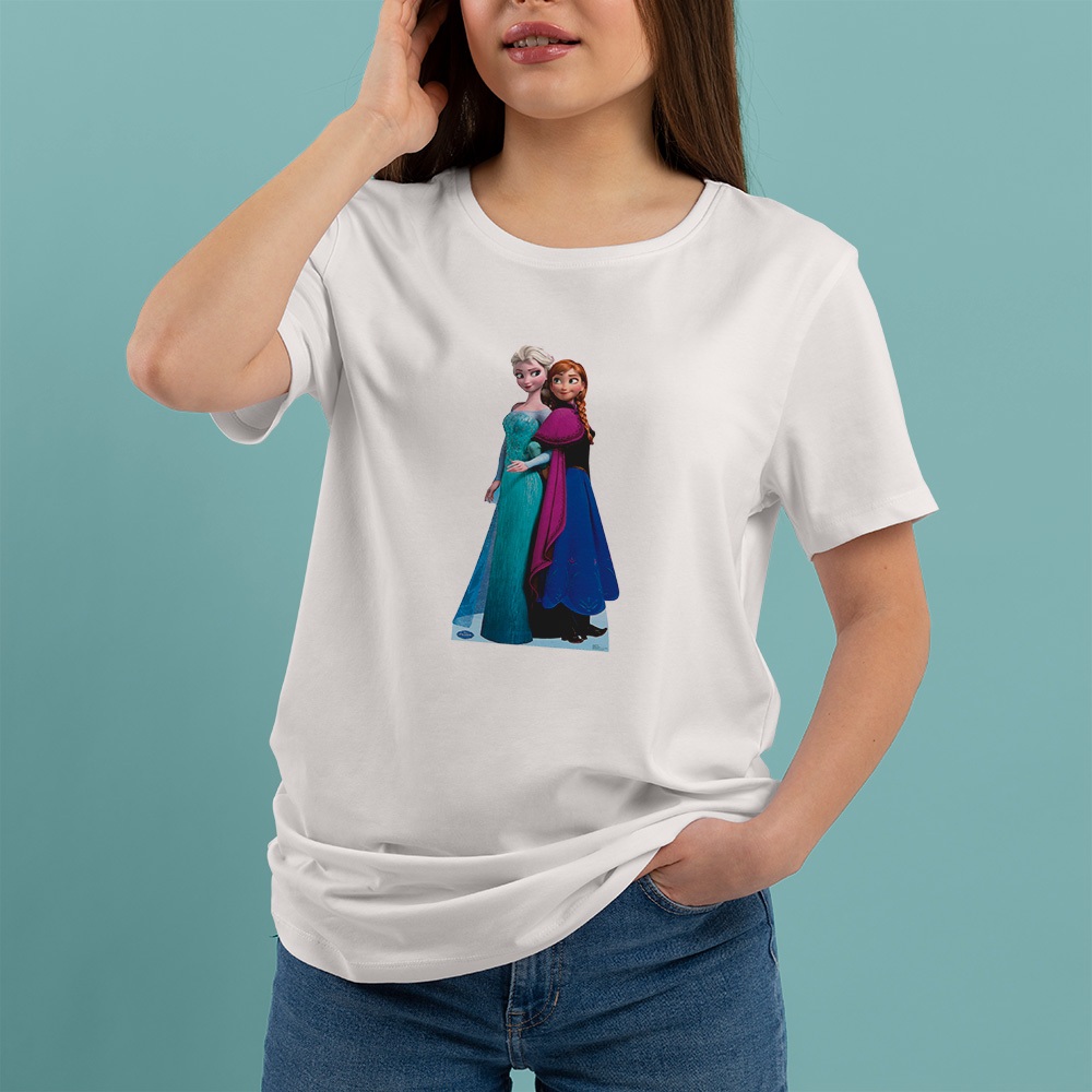 Kaos FROZEN ELSA ANNA KARAKTER Distro Premium Baju Atasan Pria Wanita Warna Hitam Putih Ukuran S, M,