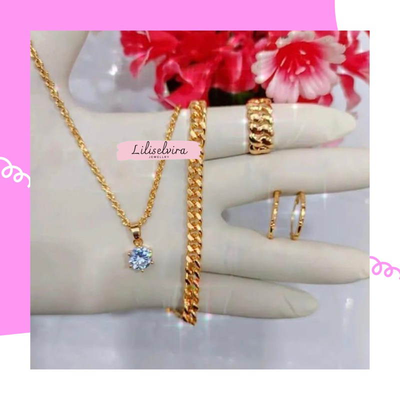 Perhiasan emas satu set simple realpict 24 karat dewasa model baru aksesoris titanium perempuan