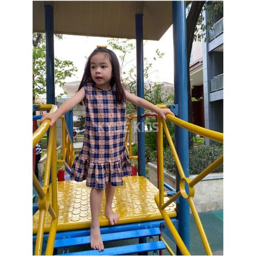 Setelan Anak Perempuan Dress Motif Kotak Bahan Voxy Kylie Kids SR10