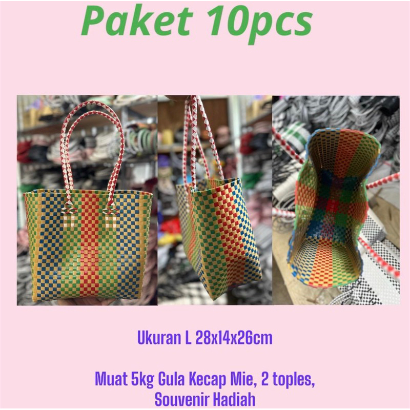 

PAKET 10PCS Tas Anyam OBLONG Plastik Kaca Mudah Pecah Tipis Warna Warni / Tas Hampers Lebaran belanja