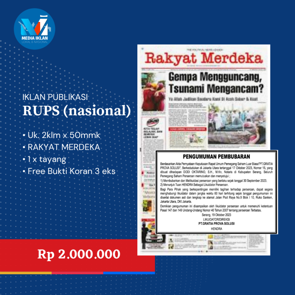 IKLAN KORAN NASIONAL PUBLIKASI RUPS 2X50
