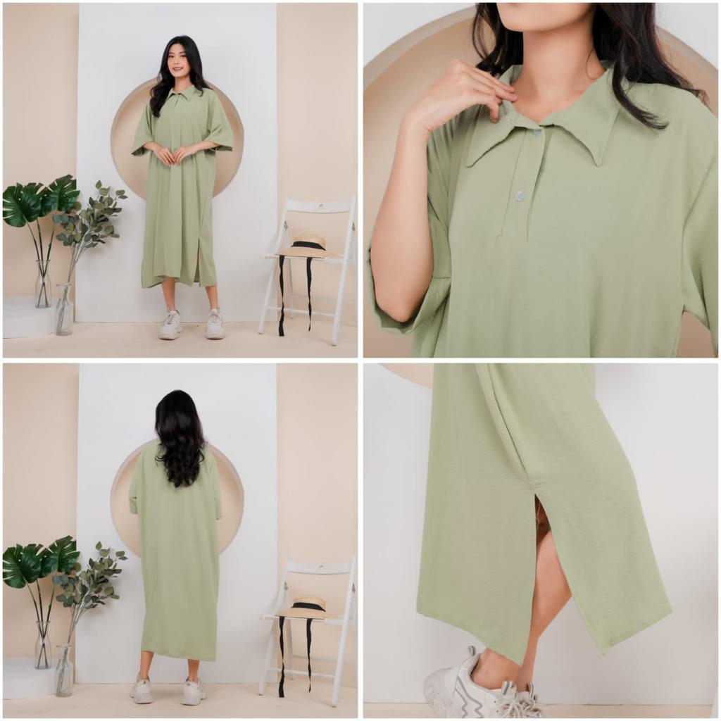 MIDI KERAH POLOS/MIDI DRESS KANCING//MIDI DRESS CASUAL//MIDI DRESS TERBARU//BAJU MAIN ABG//BAJU KEKI