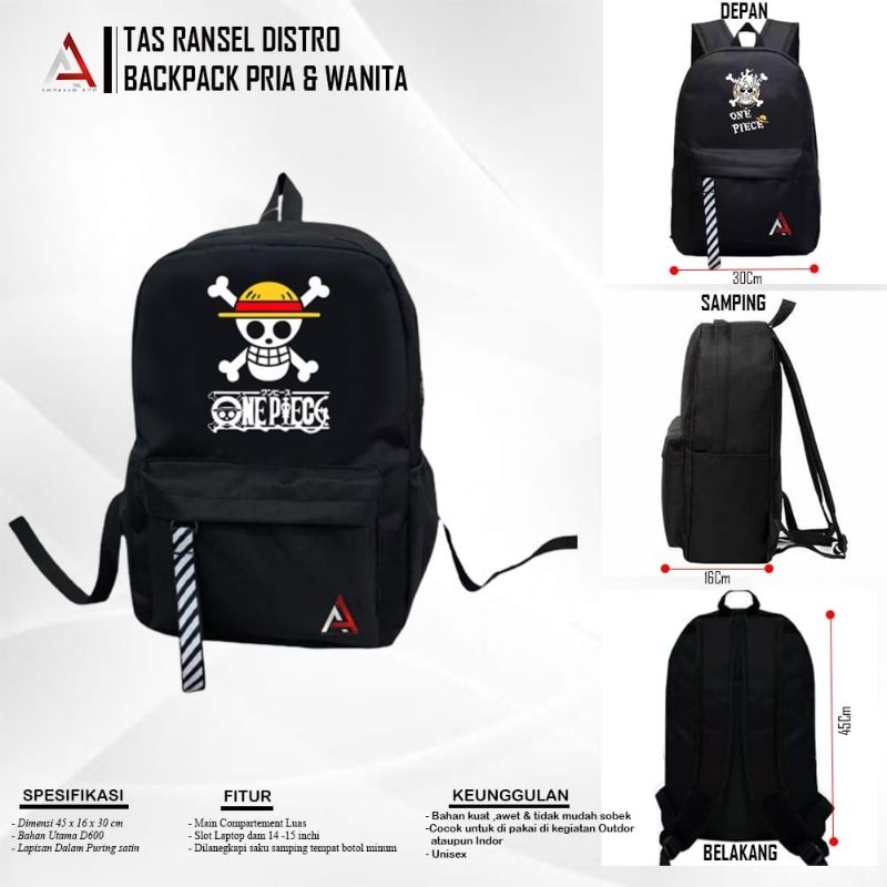 Tas Ransel Carakter anime One Piece/Tas distro,Tas ransel pria/wanita/Tas sekolah/Tas kerja