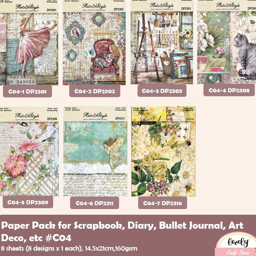 

➙➼✦❃ LovelyCraftStore | C04 ~ 8pcs/pack 14.5x21cm Paper Pack for Bullet Journal, Diary Art Deco, Scrapbook Paper, etc