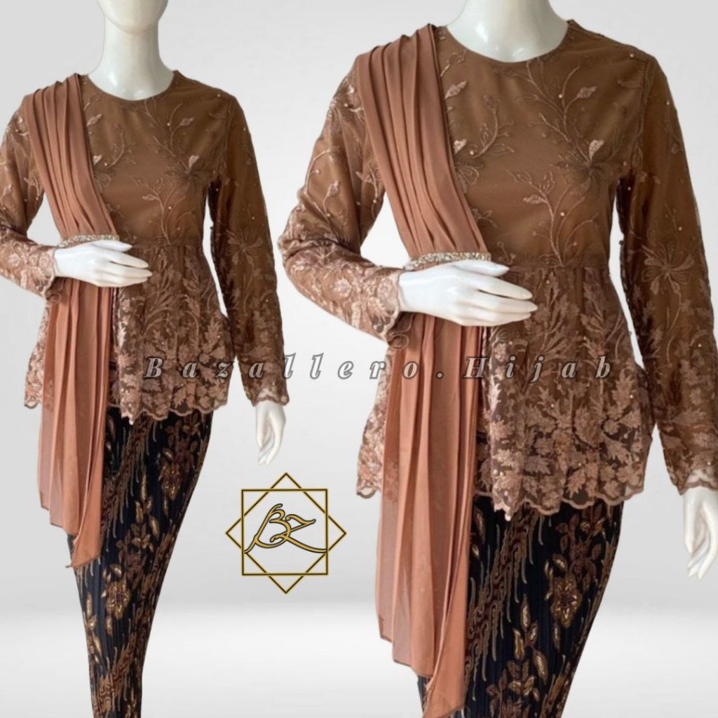 BZ- KEBAYA MODERN SELENDANG CERUTY - KEBAYA BROKAT MODERN - KEBAYA WISUDA HIJAB - KEBAYA HIJAB - SET
