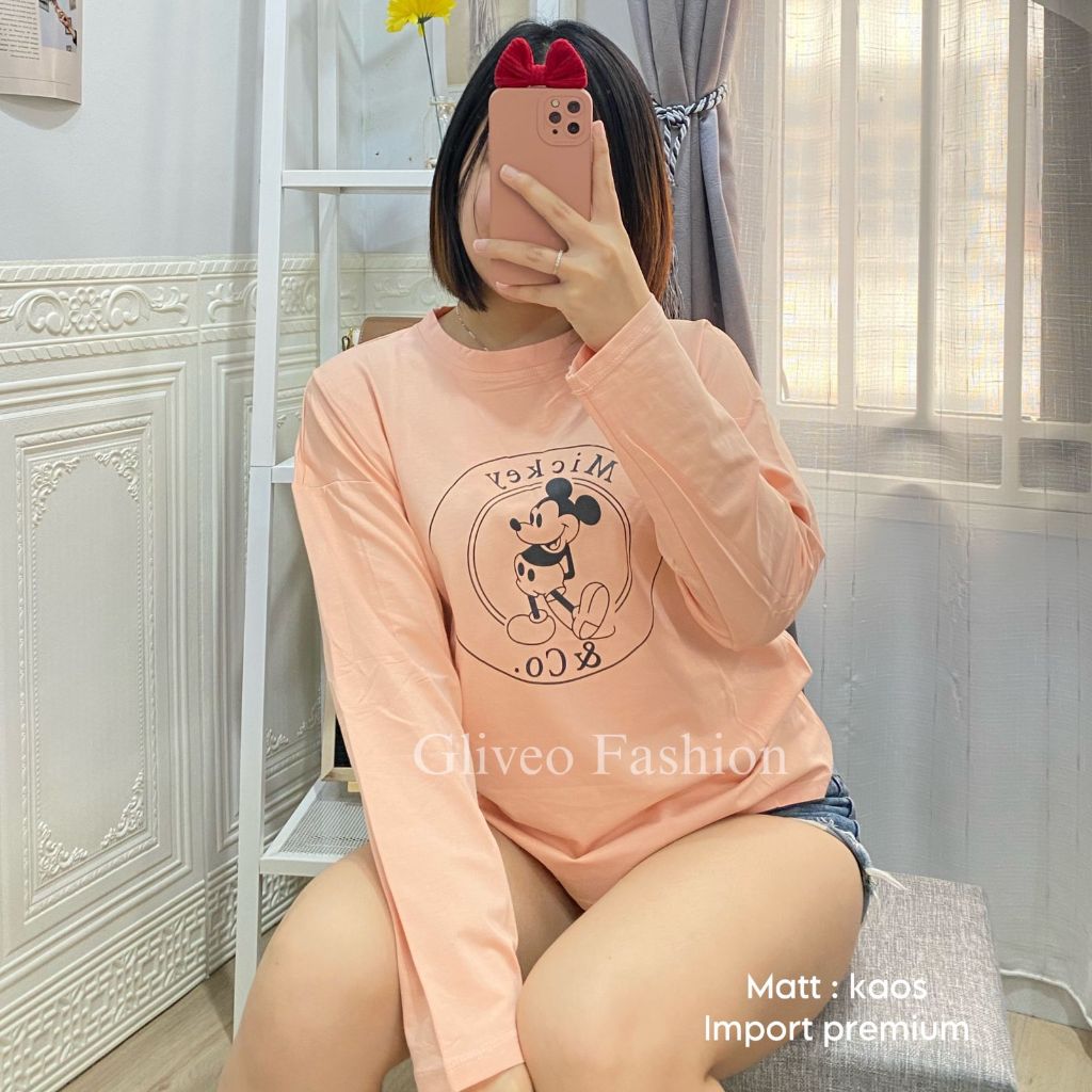 GLIVEO (COD) - KAOS WANITA MICKEY & CO LENGAN PANJANG PREMIUM IMPORT / KAOS LENGAN PANJANG WANITA / 